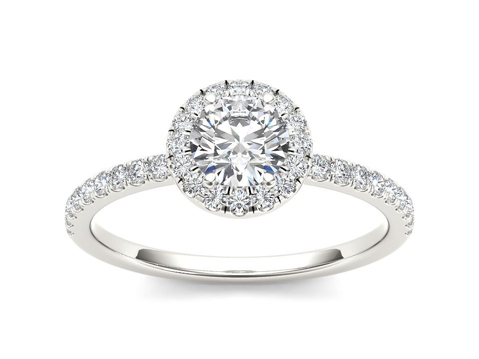 Genuine 14K White Gold 0.75 Ct Natural Round Cut Diamond Halo Engagement Ring I2