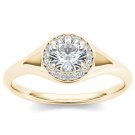 14K Yellow Gold 0.50 Ct Natural Round Cut Diamond Halo Engagement Ring HI I2