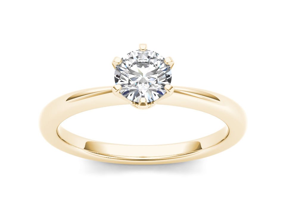 14k Yellow Gold 0.75 Ct Round Cut Diamond Six Prong Solitaire Engagement Ring