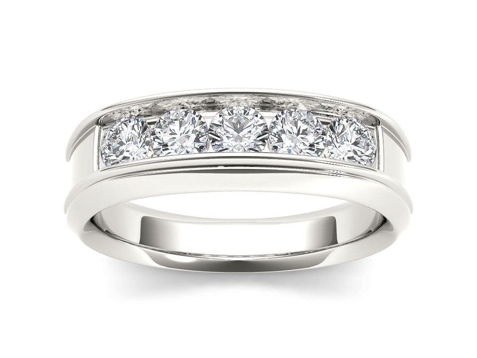 14k White Gold 1.00 Ct Round Diamond Five Stone Men's Wedding Band Ring HI I2