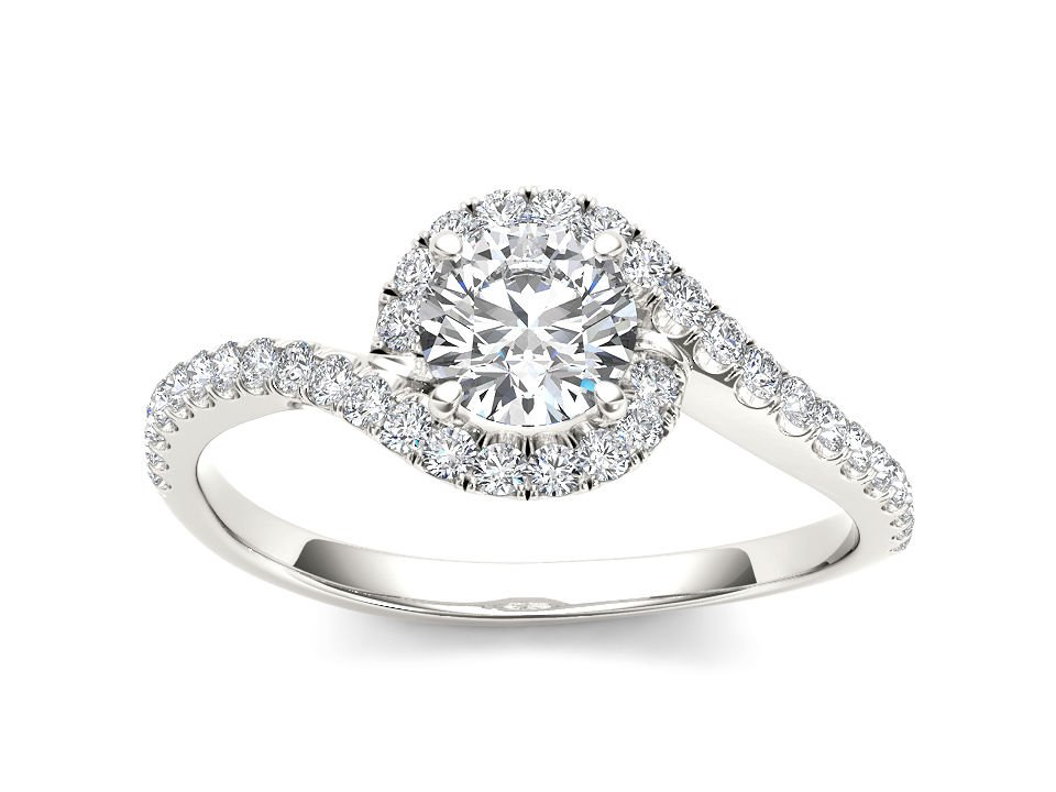 14K White Gold 0.75 Ct Natural Round Cut Diamond Bypass Halo Engagement Ring HI