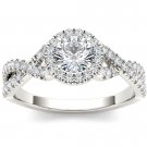 Solid 14K White Gold 0.75 Ct Natural Round Cut Diamond Halo Engagement Ring