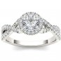 Solid 14K White Gold 0.75 Ct Natural Round Cut Diamond Halo Engagement Ring