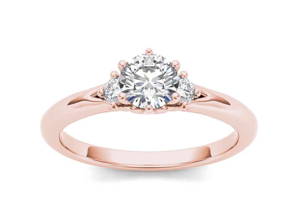 14K Rose Gold 0.90 Ct Round Cut Natural Diamond Three Stone Engagement Ring HI