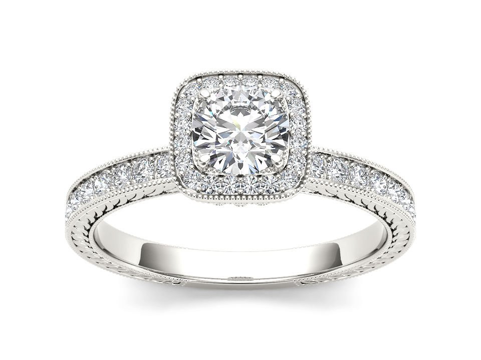 14K White Gold 1.00 Ct Natural Round Cut Diamond Vintage Halo Engagement Ring HI