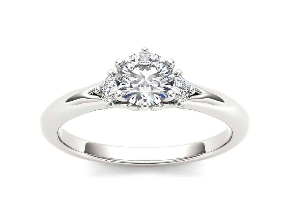 14K White Gold 0.90 Ct Round Cut Natural Diamond Three Stone Engagement Ring HI