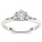 14K White Gold 0.90 Ct Round Cut Natural Diamond Three Stone Engagement Ring HI