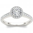 14K White Gold 1.00 Ct Natural Round Cut Diamond Halo Engagement Ring HI I2