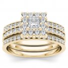 14k Yellow Gold 0.87 Ct Princess Cut Diamond Halo Engagement Ring Set HI I2 14k Yellow Gold 0.87 Ct Princess Cut Diamond Halo Engagement Ring Set HI I2