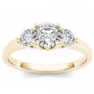 Solid 14K Yellow Gold 0.75 Ct Round Cut Diamond Three Stone Engagement Ring HI Solid 14K Yellow Gold 0.75 Ct Round Cut Diamond Three Stone Engagement Ring HI