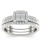 14k White Gold 0.75 Ct Princess Cut Diamond Halo Engagement Ring Set HI I2 Size 14k White Gold 0.75 Ct Princess Cut Diamond Halo Engagement Ring Set HI I2 Size