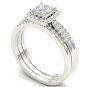 14k White Gold 0.75 Ct Princess Cut Diamond Halo Engagement Ring Set HI I2 Size