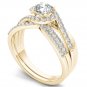 14k Yellow Gold 1.00 Ct Round Cut Natural Diamond Bypass Engagement Ring Set