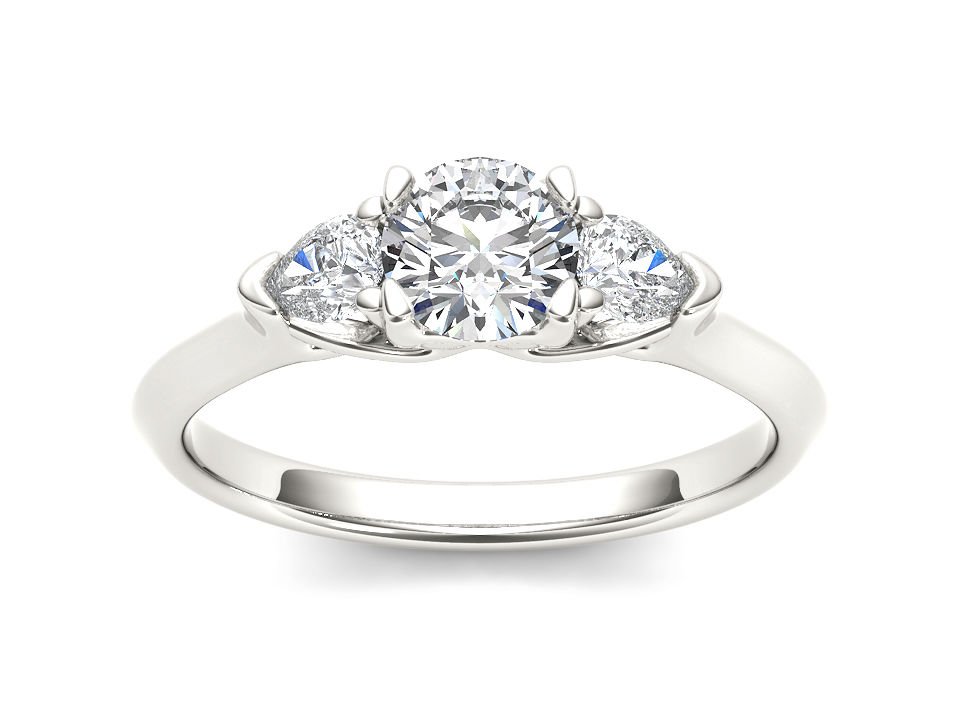 14K White Gold 1 Ct Natural Round Cut Diamond Three Stone Engagement Ring HI I2
