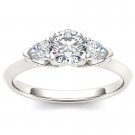 14K White Gold 1 Ct Natural Round Cut Diamond Three Stone Engagement Ring HI I2