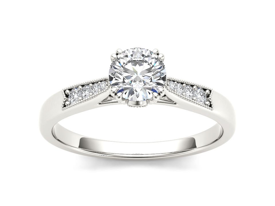 Genuine 14K White Gold 0.75 Ct Natural Round Cut Diamond Classic Engagement Ring