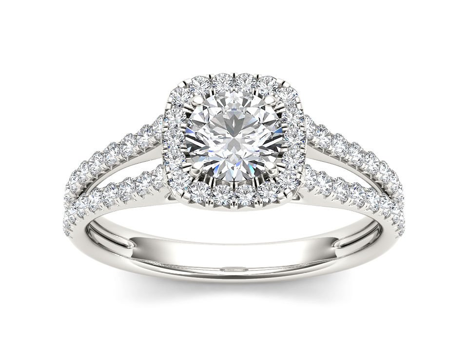Genuine 14K White Gold 1.00 Ct Natural Round Cut Diamond Halo Engagement Ring