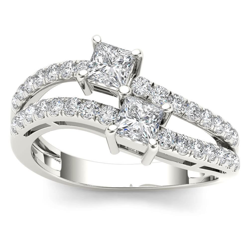 14K White Gold 1.00 Ct Princess Cut Diamond Two Stone Engagement Ring