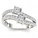 14K White Gold 1.00 Ct Princess Cut Diamond Two Stone Engagement Ring