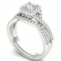 14k White Gold 1.00 Ct Princess Cut Diamond Halo Engagement Ring Set HI I2