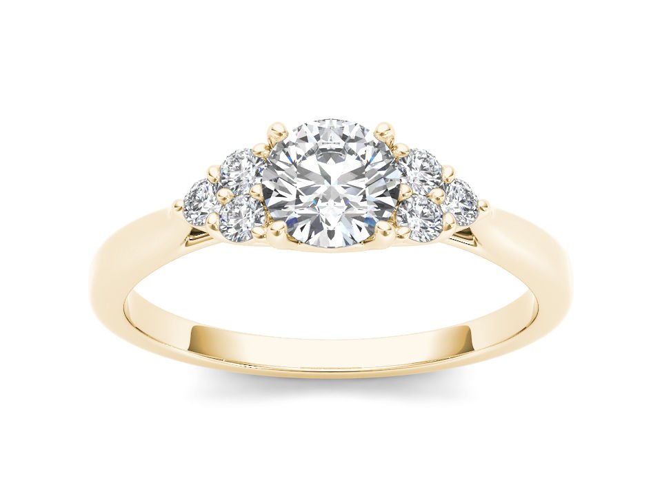 14K Yellow Gold 0.75 Ct Natural Round Cut Diamond Three Stone Engagement Ring HI
