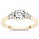 14K Yellow Gold 0.75 Ct Natural Round Cut Diamond Three Stone Engagement Ring HI