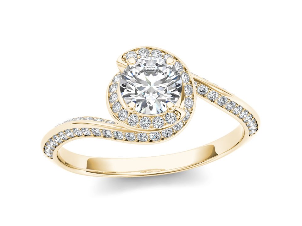 14K Yellow Gold 1.00 Ct Round Cut Diamond Bypass Halo Engagement Ring HI I2