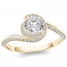 14K Yellow Gold 1.00 Ct Round Cut Diamond Bypass Halo Engagement Ring HI I2
