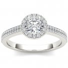 Genuine 14K White Gold 1 Ct Natural Round Cut Diamond Halo Engagement Ring I2 Genuine 14K White Gold 1 Ct Natural Round Cut Diamond Halo Engagement Ring I2