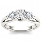 Genuine 14K White Gold 1 Ct Round Cut Diamond Three Stone Engagement Ring HI I2