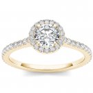 Solid 14K Yellow Gold 1 Ct Round Cut Natural Diamond Halo Engagement Ring HI I2 Solid 14K Yellow Gold 1 Ct Round Cut Natural Diamond Halo Engagement Ring HI I2