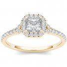 14K Yellow Gold 0.75 Ct Natural Princess Cut Diamond Halo Engagement Ring HI I2 14K Yellow Gold 0.75 Ct Natural Princess Cut Diamond Halo Engagement Ring HI I2