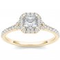 14K Yellow Gold 0.75 Ct Natural Princess Cut Diamond Halo Engagement Ring HI I2