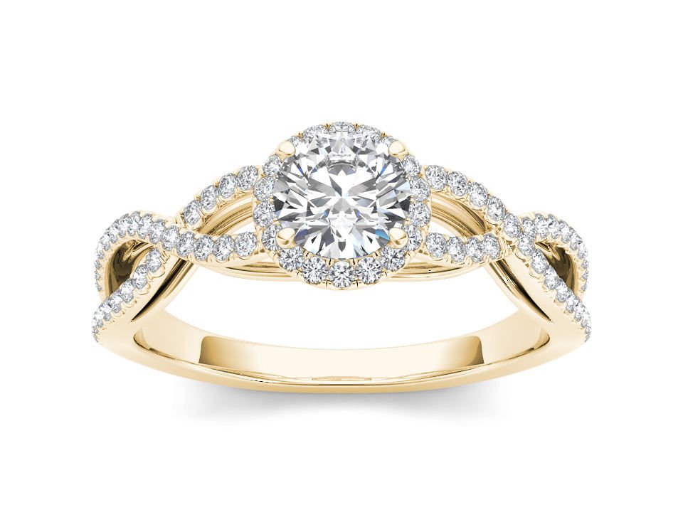 Genuine 14K Yellow Gold 0.75 Ct Round Cut Natural Diamond Halo Engagement Ring