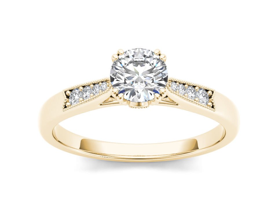 Genuine 14K Yellow Gold 0.75Ct Natural Round Cut Diamond Classic Engagement Ring