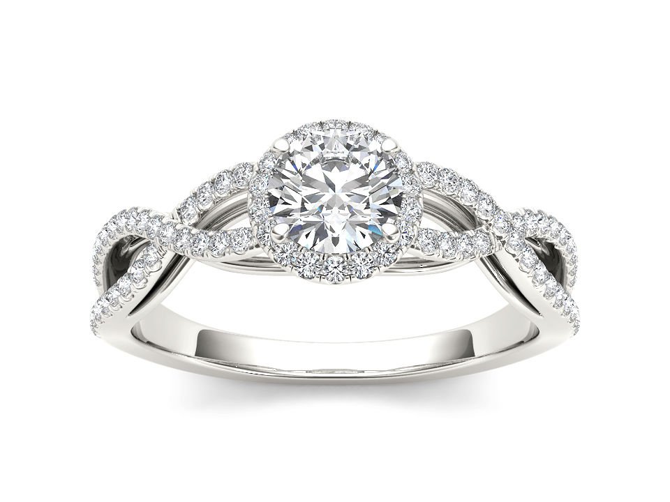 Genuine 14K White Gold 0.75 Ct Round Cut Natural Diamond Halo Engagement Ring HI