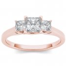 14K  Rose Gold 1.00 Ct Natural Princess-Cut Diamond Three Stone Engagement Ring