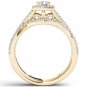 Solid 14k Yellow Gold 1.00 Ct Round Cut Diamond Halo Engagement Ring Set HI I2