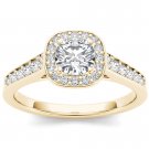 Solid 14K Yellow Gold 1.00 Ct Natural Round Diamond Halo Engagement Ring HI I2