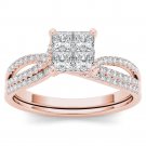 14k Rose Gold 0.75 Ct Princess Cut Natural Diamond Engagement Ring Set HI 14k Rose Gold 0.75 Ct Princess Cut Natural Diamond Engagement Ring Set HI