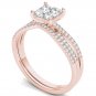 14k Rose Gold 0.75 Ct Princess Cut Natural Diamond Engagement Ring Set HI