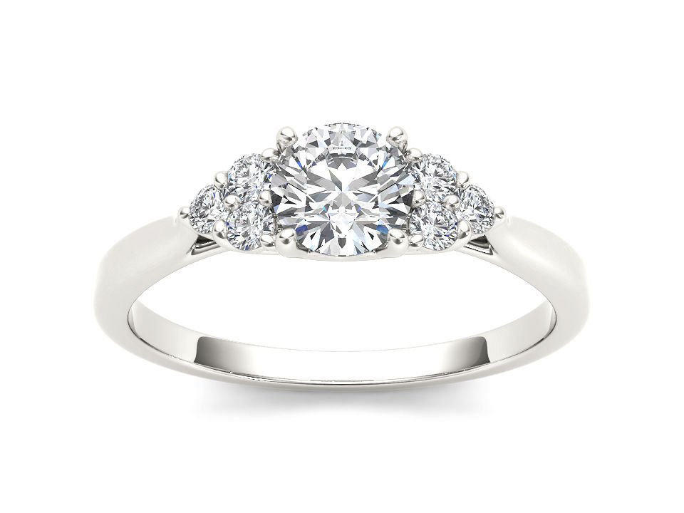14K White Gold 0.75 Ct Natural Round Cut Diamond Three Stone Engagement Ring HI