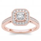 14k Rose Gold 0.50 Ct Princess Cut Diamond Halo Engagement Ring HI I2 Size 7