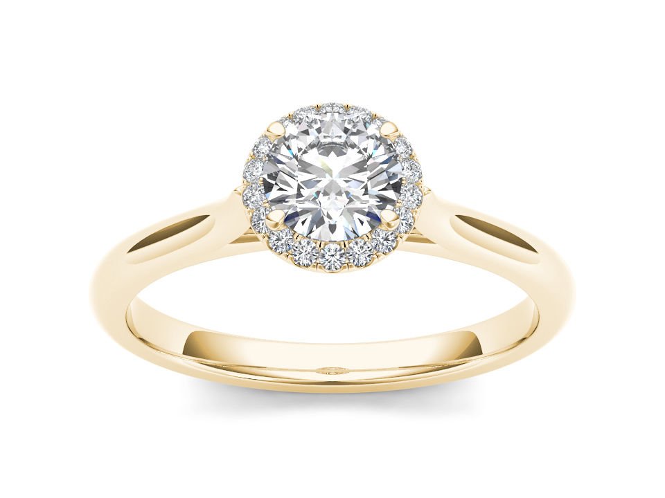 Solid 14K Yellow Gold 0.50 Ct Natural Round Cut Diamond Halo Engagement Ring HI