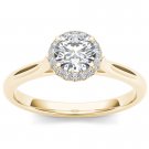 Solid 14K Yellow Gold 0.50 Ct Natural Round Cut Diamond Halo Engagement Ring HI