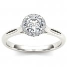 Solid 14K White Gold 0.50 Ct Natural Round Cut Diamond Halo Engagement Ring HI