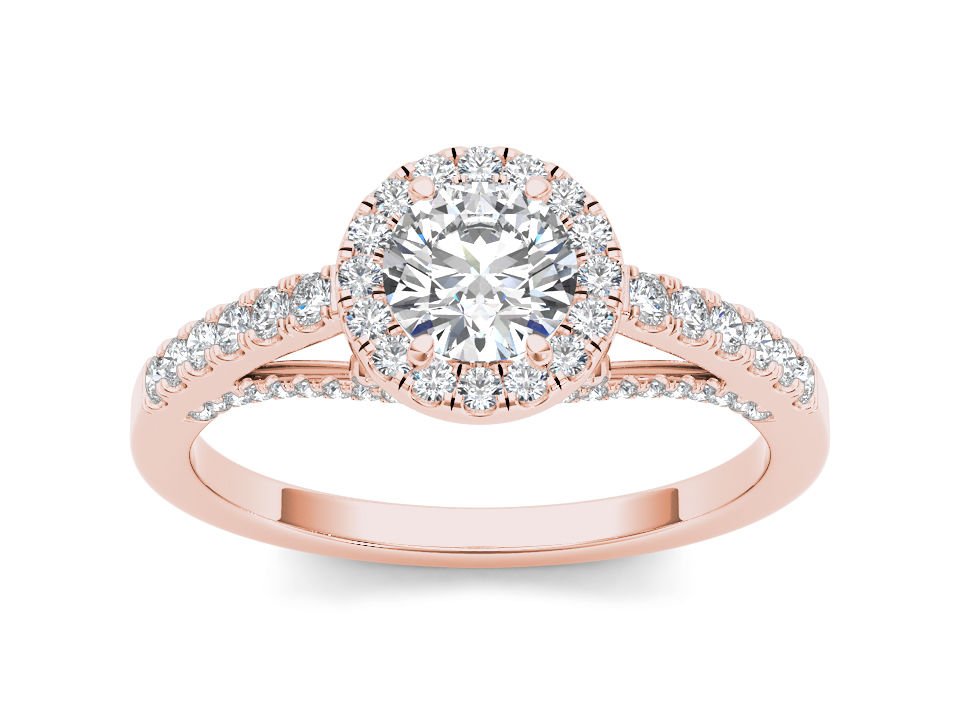 14K Rose Gold 0.75 Ct Natural Round Cut Diamond Halo Engagement Ring HI I2