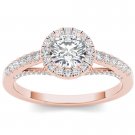 14K Rose Gold 0.75 Ct Natural Round Cut Diamond Halo Engagement Ring HI I2