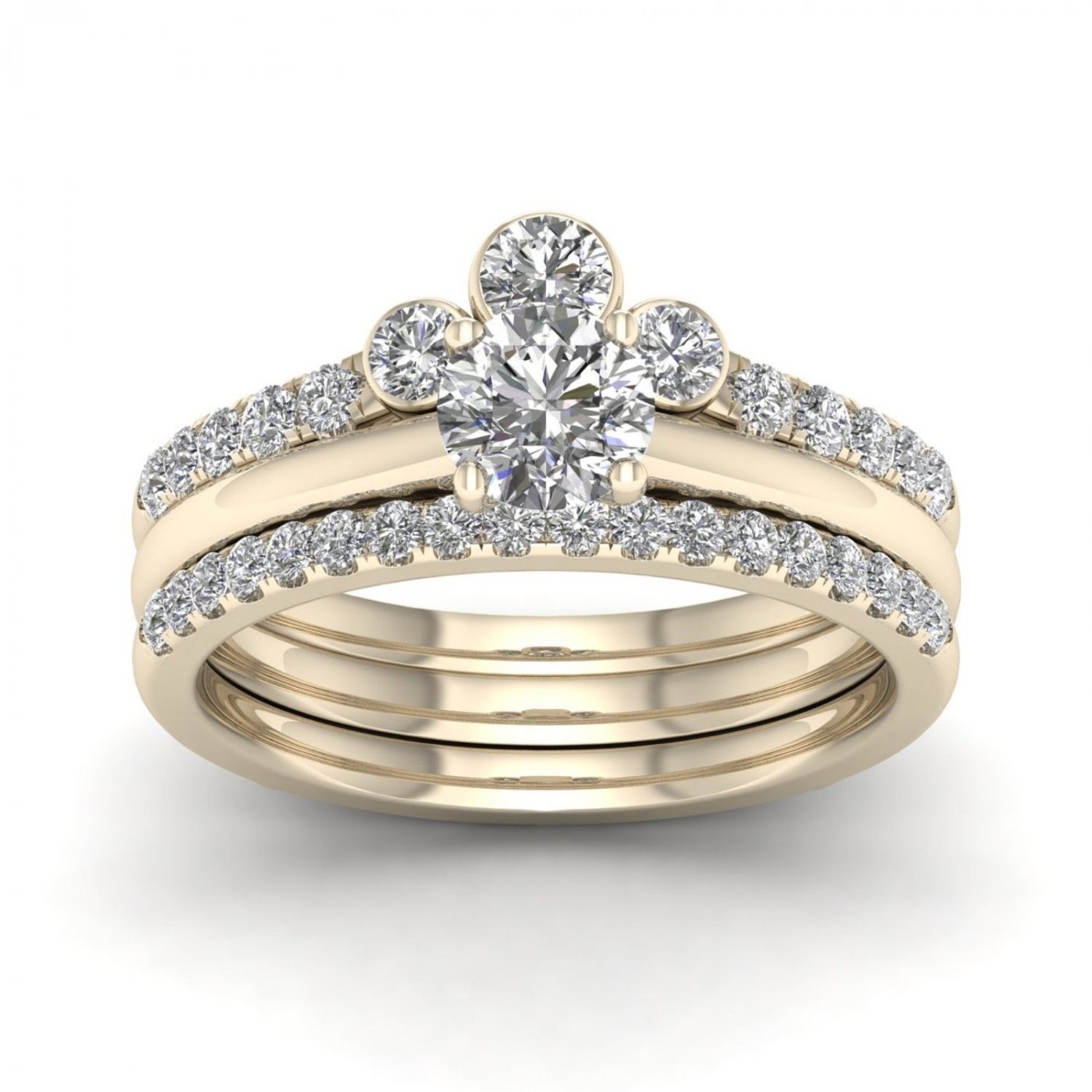 14k Yellow Gold 1 Ct Round Cut Diamond Crown Style Bridal Ring Set I-J I2