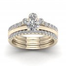 14k Yellow Gold 1 Ct Round Cut Diamond Crown Style Bridal Ring Set I-J I2
